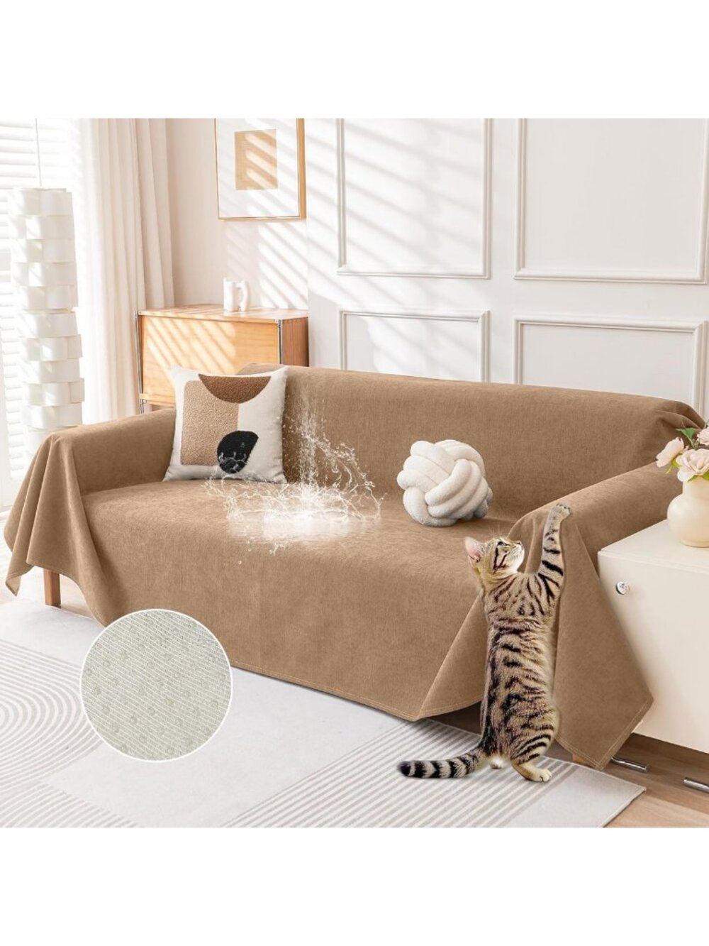 Waterproof Cat-Scratch Resistant Couch Cover, Washable Pet-Friendly Sofa